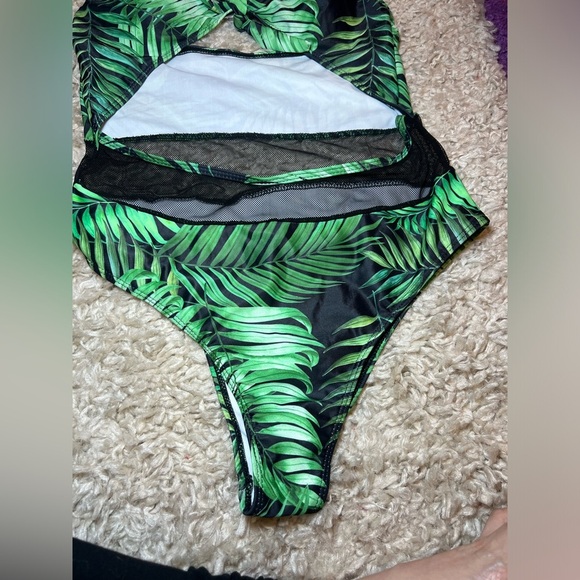 Tropical Leaf Print adult One Piece Swimsuit - Picture 2 of 5